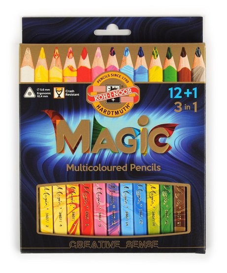 KOH-I-NOOR 3408 (12) Набор цветных пастельных трехгранных карандашей Magic, 12цв+блендер, картон