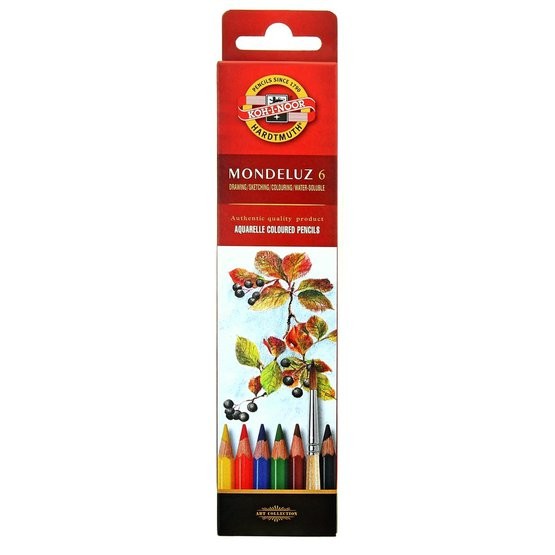 KOH-I-NOOR 3715 (06) Набор высококачественных акварельных  цветных карандашей "Mondeluz", 6 цветов, в картонной  коробке