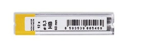 Стержни чернографитные KOH-I-NOOR для механических карандашей 4132, HB, D=0,3 мм, L=60 мм, 12шт/уп